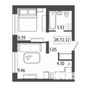 2-к квартира, вторичка, 31м2, 7/17 этаж