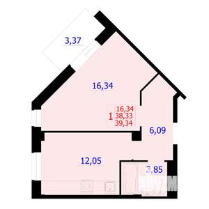 1-к квартира, вторичка, 39м2, 9/9 этаж