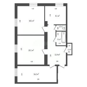 3-к квартира, вторичка, 78м2, 1/2 этаж