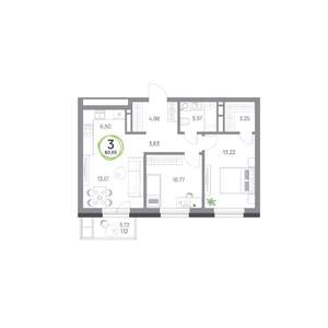 3-к квартира, вторичка, 61м2, 3/9 этаж