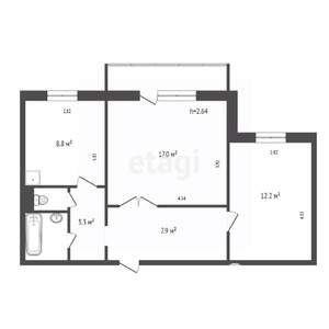 2-к квартира, вторичка, 53м2, 2/10 этаж