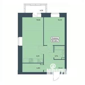 2-к квартира, строящийся дом, 61м2, 4/9 этаж
