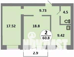 2-к квартира, строящийся дом, 59м2, 12/14 этаж