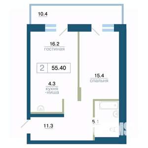 2-к квартира, вторичка, 55м2, 19/24 этаж