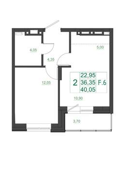 2-к квартира, вторичка, 40м2, 13/17 этаж