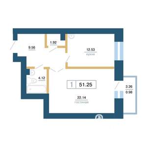 1-к квартира, вторичка, 51м2, 6/7 этаж