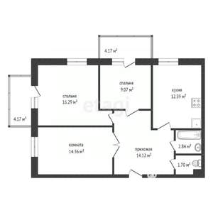3-к квартира, вторичка, 72м2, 8/9 этаж