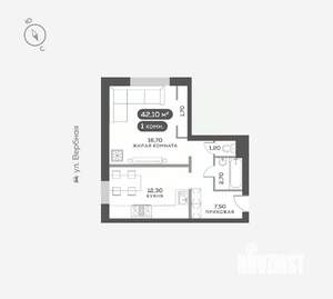 1-к квартира, вторичка, 42м2, 1/17 этаж