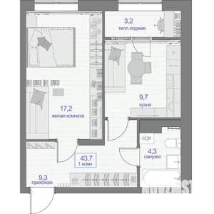 1-к квартира, вторичка, 44м2, 4/24 этаж