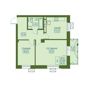 2-к квартира, вторичка, 56м2, 4/23 этаж