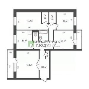 4-к квартира, вторичка, 82м2, 5/9 этаж