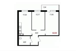 2-к квартира, вторичка, 62м2, 13/18 этаж