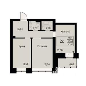 2-к квартира, вторичка, 59м2, 7/7 этаж