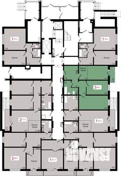 3-к квартира, строящийся дом, 66м2, 1/17 этаж