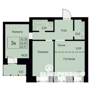 3-к квартира, строящийся дом, 66м2, 2/8 этаж