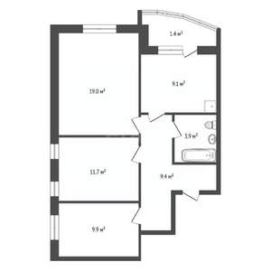 3-к квартира, вторичка, 63м2, 22/25 этаж
