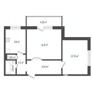 2-к квартира, вторичка, 55м2, 10/10 этаж
