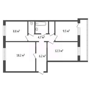 3-к квартира, вторичка, 65м2, 1/5 этаж
