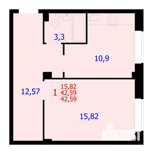1-к квартира, строящийся дом, 43м2, 1/9 этаж