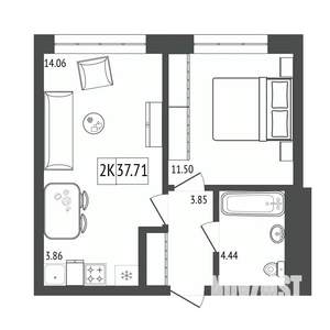 2-к квартира, строящийся дом, 38м2, 11/17 этаж