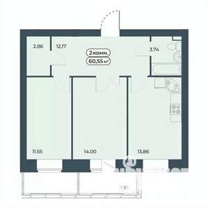 2-к квартира, строящийся дом, 61м2, 3/9 этаж