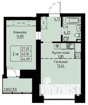 2-к квартира, строящийся дом, 44м2, 7/8 этаж