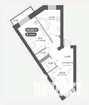 2-к квартира, вторичка, 69м2, 3/15 этаж