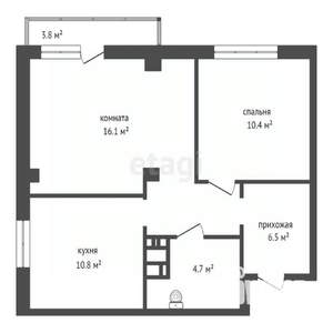 2-к квартира, вторичка, 51м2, 16/16 этаж