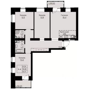 4-к квартира, вторичка, 90м2, 7/8 этаж