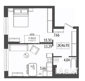 2-к квартира, вторичка, 47м2, 5/17 этаж