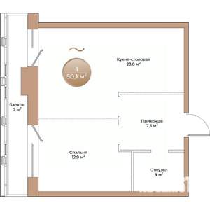 1-к квартира, вторичка, 50м2, 3/24 этаж