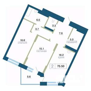 2-к квартира, строящийся дом, 76м2, 18/24 этаж