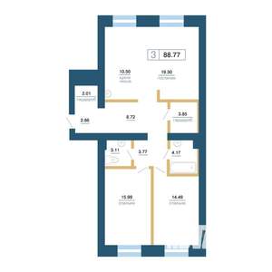 3-к квартира, вторичка, 87м2, 2/7 этаж