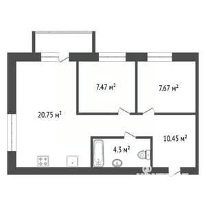 3-к квартира, вторичка, 51м2, 7/17 этаж