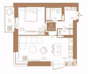 2-к квартира, строящийся дом, 56м2, 11/23 этаж