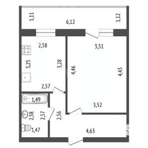 1-к квартира, вторичка, 35м2, 14/17 этаж