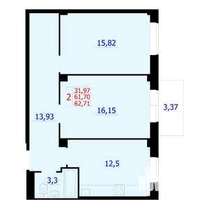 2-к квартира, вторичка, 63м2, 9/9 этаж