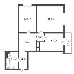 2-к квартира, вторичка, 61м2, 12/17 этаж