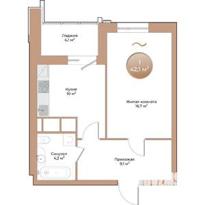 1-к квартира, строящийся дом, 42м2, 2/24 этаж