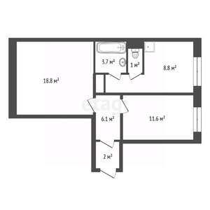 2-к квартира, вторичка, 51м2, 1/10 этаж