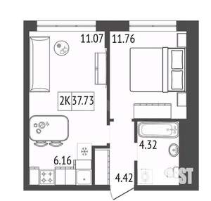 2-к квартира, вторичка, 38м2, 13/17 этаж