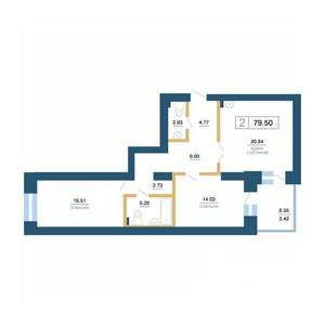 2-к квартира, вторичка, 80м2, 3/7 этаж