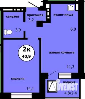 2-к квартира, строящийся дом, 40м2, 16/19 этаж