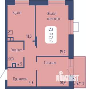 2-к квартира, строящийся дом, 57м2, 2/15 этаж