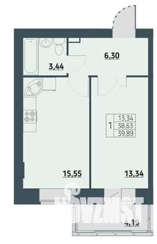 1-к квартира, строящийся дом, 40м2, 2/9 этаж