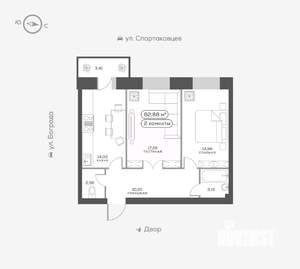 2-к квартира, вторичка, 64м2, 2/15 этаж