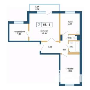 2-к квартира, вторичка, 58м2, 16/17 этаж