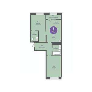 3-к квартира, вторичка, 78м2, 3/24 этаж