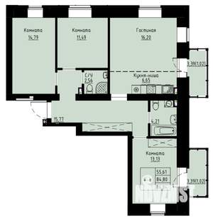 4-к квартира, строящийся дом, 87м2, 5/8 этаж