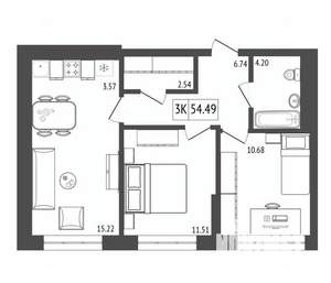 3-к квартира, вторичка, 54м2, 6/17 этаж